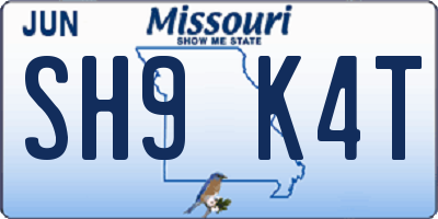 MO license plate SH9K4T