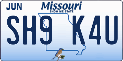 MO license plate SH9K4U