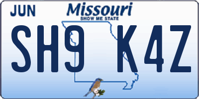MO license plate SH9K4Z