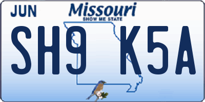 MO license plate SH9K5A
