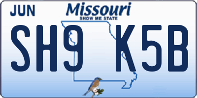 MO license plate SH9K5B