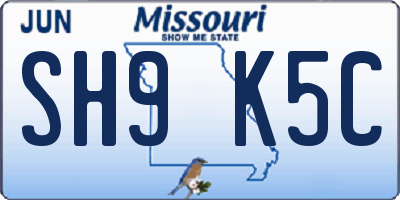 MO license plate SH9K5C