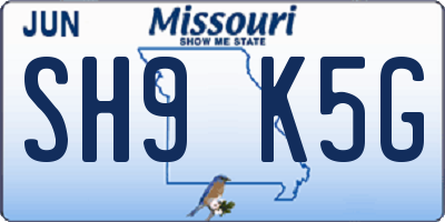 MO license plate SH9K5G