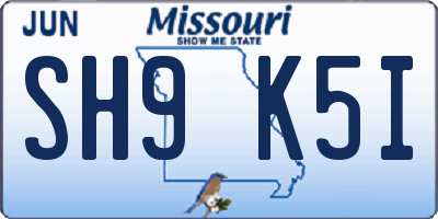 MO license plate SH9K5I