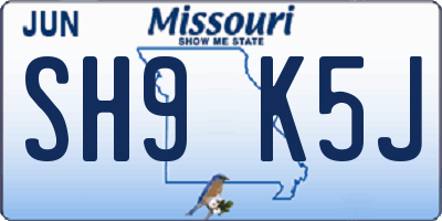 MO license plate SH9K5J
