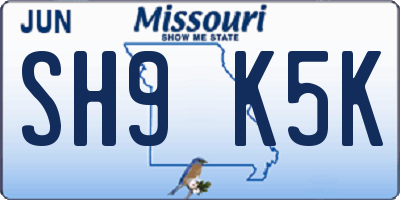 MO license plate SH9K5K