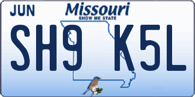 MO license plate SH9K5L