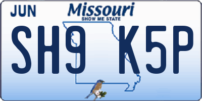 MO license plate SH9K5P