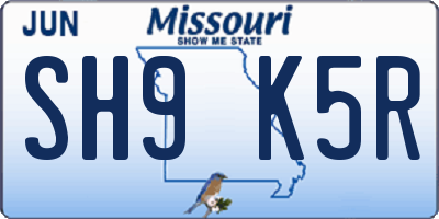 MO license plate SH9K5R