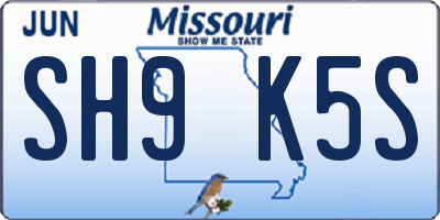 MO license plate SH9K5S