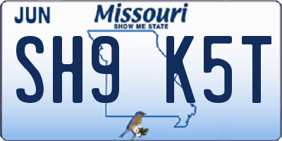 MO license plate SH9K5T