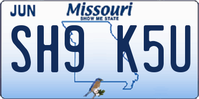 MO license plate SH9K5U