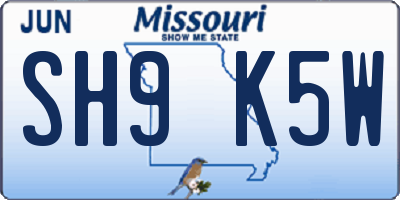 MO license plate SH9K5W