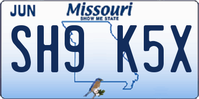 MO license plate SH9K5X