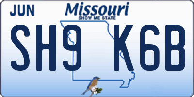 MO license plate SH9K6B