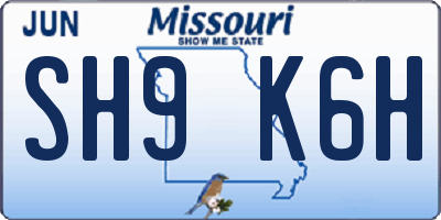 MO license plate SH9K6H