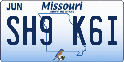 MO license plate SH9K6I