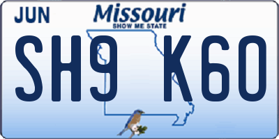 MO license plate SH9K6O