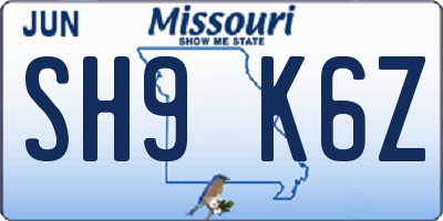 MO license plate SH9K6Z