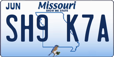 MO license plate SH9K7A