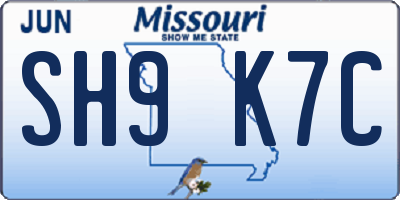 MO license plate SH9K7C