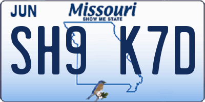 MO license plate SH9K7D