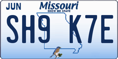 MO license plate SH9K7E
