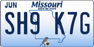 MO license plate SH9K7G