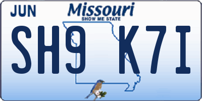 MO license plate SH9K7I