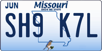 MO license plate SH9K7L