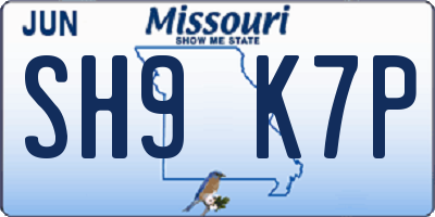 MO license plate SH9K7P