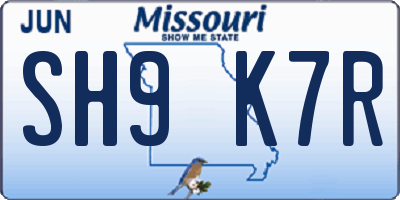 MO license plate SH9K7R