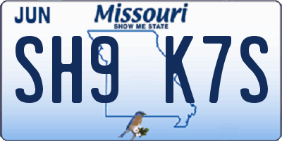 MO license plate SH9K7S