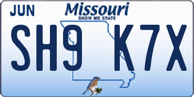 MO license plate SH9K7X