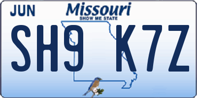 MO license plate SH9K7Z