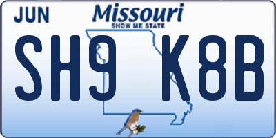 MO license plate SH9K8B