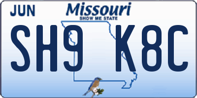 MO license plate SH9K8C