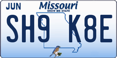MO license plate SH9K8E