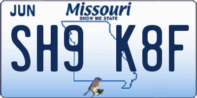 MO license plate SH9K8F