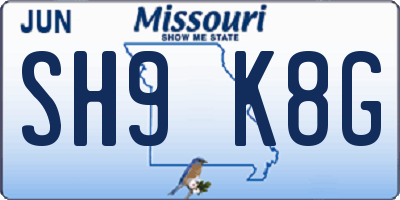 MO license plate SH9K8G