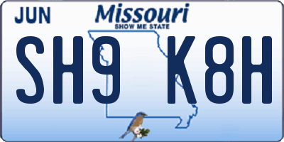 MO license plate SH9K8H