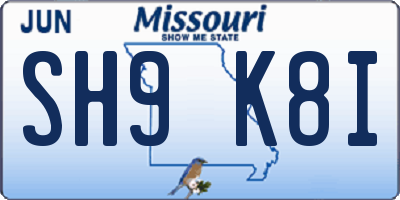 MO license plate SH9K8I