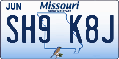MO license plate SH9K8J