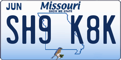 MO license plate SH9K8K