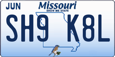 MO license plate SH9K8L