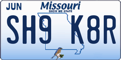 MO license plate SH9K8R