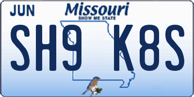 MO license plate SH9K8S