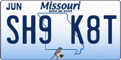 MO license plate SH9K8T