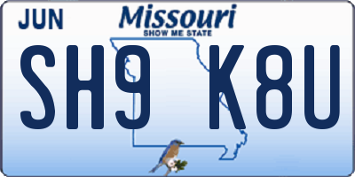 MO license plate SH9K8U