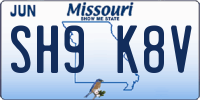 MO license plate SH9K8V